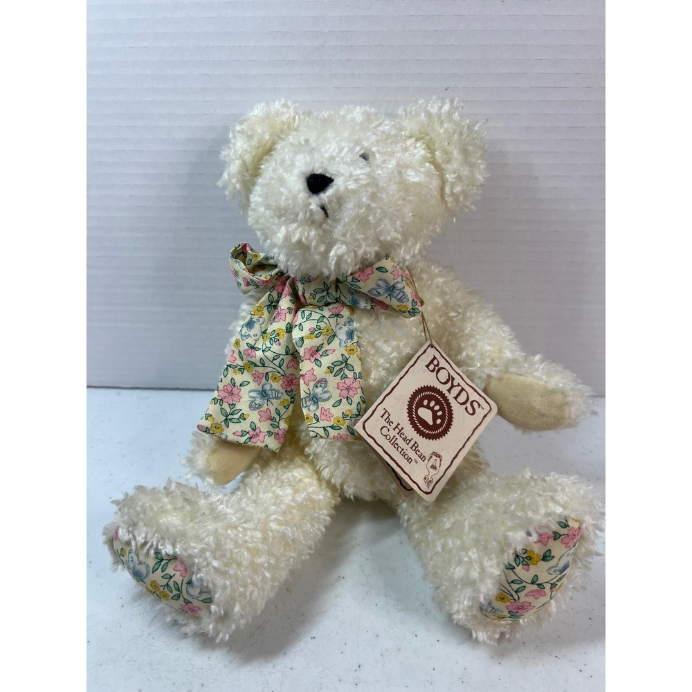 Boyds Bear Momma Mchugs Cream Plush Floral Bow Jointed 82540 Head Bean Bear